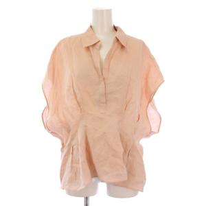 リネンウエストシェイプブラウス シャツ フレンチスリーブ 半袖 スキッパー プルオーバー F ピンク GGZ1041504A0002