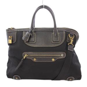 2WAY ハンドバッグ ショルダーバッグ ナイロン レザー 切替 南京錠 鍵 カギ 黒 ブラック /BB