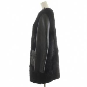 PROPORTION BODY DRESSING プロポーションボディドレッシング ノーカラーコート ロング丈 ファー 羊革 ラムレザー 切替 アウター 38 黒 ブラック 038-259816