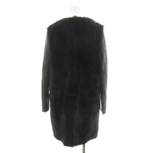 PROPORTION BODY DRESSING プロポーションボディドレッシング ノーカラーコート ロング丈 ファー 羊革 ラムレザー 切替 アウター 38 黒 ブラック 038-259816