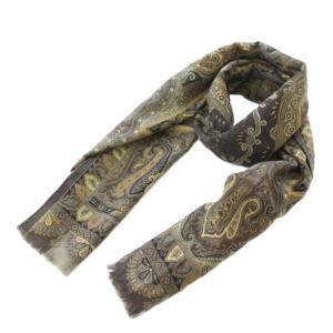 ストール ペイズリー柄 総柄 ロゴ ウール シルク混 グレー /BB