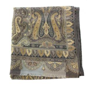 ETRO ストール ペイズリー柄 総柄 ロゴ ウール シルク混 グレー /BB