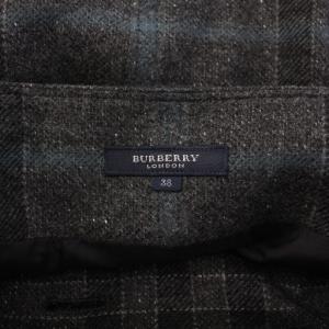 BURBERRY LONDON フレアスカート ひざ丈 ダブル ベルト ウール シルク混 カシミヤ混 チェック柄 38 グレー 黒 ブラック