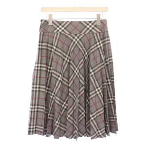 BURBERRY LONDON プリーツスカート ひざ丈 ベルトデザイン チェック柄 ウール 38 グレー /BB