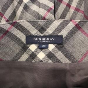 BURBERRY LONDON プリーツスカート ひざ丈 ベルトデザイン チェック柄 ウール 38 グレー /BB