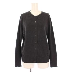 ニットカーディガン 長袖 クルーネック ロゴ 刺繍 ウール 2 グレー /BB