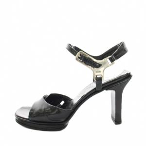 PRADA サンダル アンクルストラップ チャンキーヒール レザー 保存箱付き 35.5 黒 ブラック /YT D