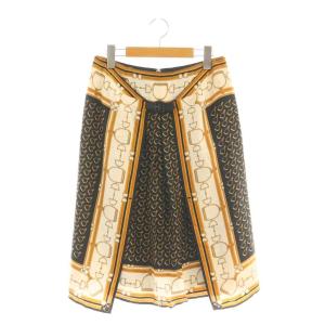 スカート ひざ丈 シルク 総柄 11 黒 茶 /DF