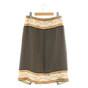 miss ashida スカート ひざ丈 シルク 総柄 11 黒 茶 /DF