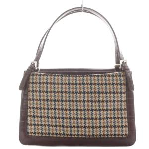 KUMIKYOKU ハンドバッグ 切替 ターンロック 千鳥格子 ウール レザー ベージュ 茶 ブラウン /AN2