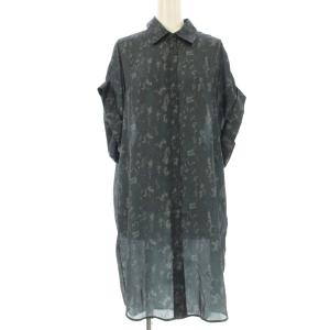 シャツワンピース ブラウス ロング 半袖 総柄 グレー /OR