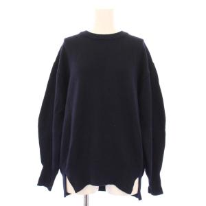 ウールコードクルーネックニット セーター 長袖 無地 ストレッチ 44 紺 ネイビー KRWWNW0558