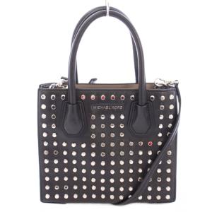 2WAY ハンドバッグ ショルダーバッグ レザー スタッズ 装飾 ロゴ 黒 ブラック /BB