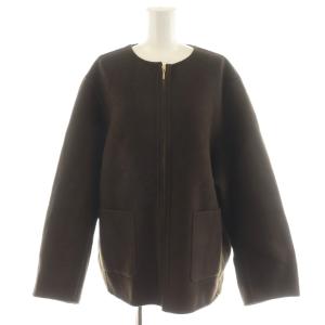 22AW ウールリバー ショートコート ノーカラーコート ウール アウター 大きいサイズ 46 茶 ブラウン