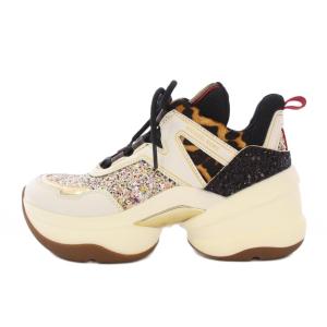 OLYMPIA オリンピア ローカットスニーカー シューズ 厚底 グリッター ハラコ メッシュ 切替 6.5