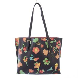 フローラル トートバッグ ハンドバッグ レザー ロゴチャーム 花柄 黒 ブラック マルチカラー A2266-C8215
