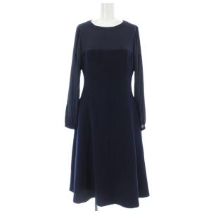バイカラーコンビワンピース 長袖 ロング 38 紺 CWF0191027 /TK