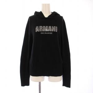 ニットパーカー プルオーバー 長袖 フード ストレッチ ロゴ 装飾 S 黒 ブラック /BB