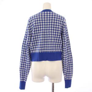 furfur リボンアップリケギンガムカーディガン ニット 長袖 Vネック ショート丈 チェック柄 F 青 ブルー RWNT251111