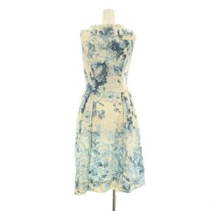 miumiu ワンピース フレア ミモレ ロング ノースリーブ 花柄 プリント フリル コットン 38 白 ホワイト