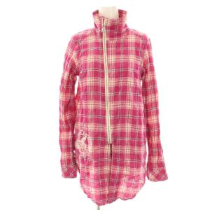 ロングシャツ ブラウス ジップアップ チェック 長袖 F ピンク 0103AH02 /HN
