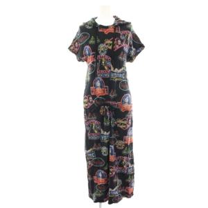 ワンピース マキシ ロング フード 半袖 総柄 F 黒 ブラック 0124CO08 /HN