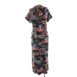 HYSTERIC GLAMOUR ワンピース マキシ ロング フード 半袖 総柄 F 黒 ブラック 0124CO08 /HN