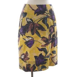 フレアスカート ひざ丈 総柄 麻 38 黄色 紫 E09GOMAE10A00TCH35 /RR