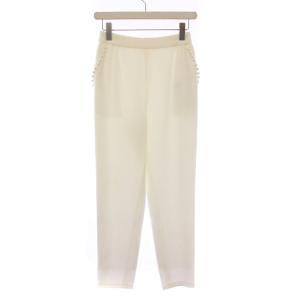 テーパードパンツ スラックス イージー ウエストゴム ストレッチ パール 装飾 34 白 ホワイト /BB