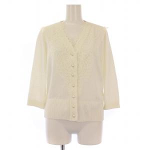 エンブロイダリーレースカーディガン サマーニット リネン混 34 ホワイト