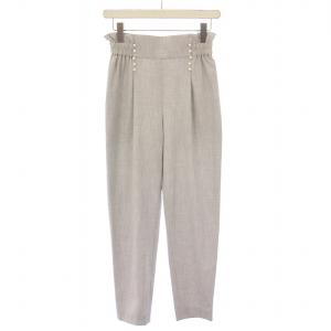 テーパードパンツ スラックス イージー ウエストゴム パール 装飾 ストレッチ 34 グレー タグ付き