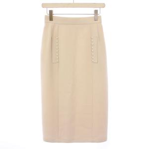 タイトスカート ミモレ ロング ストレッチ パール 装飾 スリット 34 ライトベージュ タグ付き /BB