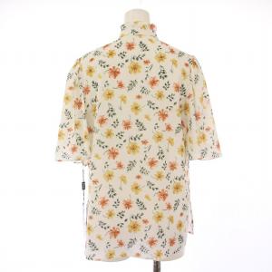 René シャツ ブラウス 半袖 スタンドカラー リボン 花柄 34 白 ホワイト マルチカラー タグ付き /BB