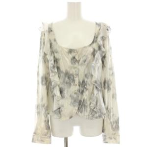 ブラウス シャツ 長袖 総柄 ラメ フリル 42 白 ホワイト グレー BMC22T /HN