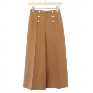 ワイドガウチョパンツ ジップフライ パール 装飾 ウール シルク混 34 茶 ブラウン 6235030