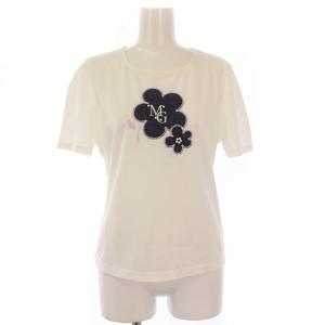 24SS Tシャツ カットソー 半袖 クルーネック 花モチーフ 刺繍 ストレッチ 38 白 ホワイト タグ付き
