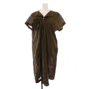 AD2011 ワンピース 半袖 ミモレ丈 刺繍 レース M カーキ TI-0024 /BM