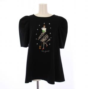 23SS Tシャツ カットソー 半袖 クルーネック ストレッチ 刺繍 タグ付き 38 黒 ブラック /BB