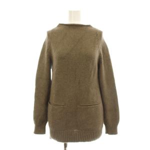 ニット セーター 長袖 ボトルネック リボン ウール シルク混 カシミヤ混 茶 ブラウン 6513-343-0388