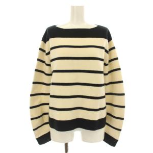 ミラノ リブ ボーダー ニット セーター 長袖 ボートネック カシミヤ混 1 アイボリー 黒 ブラック