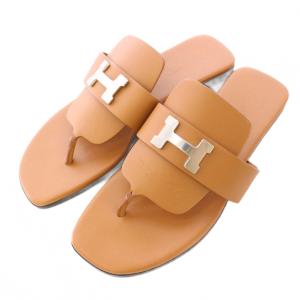 ギャラリー トングサンダル Hロゴ レザー 35 ブラウン