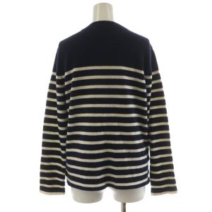 Drawer ボーダークルーネックプルオーバー ニット セーター 長袖 サイドボタン カシミヤ 1 紺 ネイビー 白