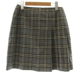 ヴィンテージ プリーツスカート フレア ミニ丈 サイドジップ ノバチェック ウール チェック柄 38 グレー