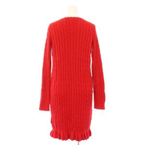 POLO RALPH LAUREN ニットワンピース タイト ミニ丈 長袖 クルーネック ケーブル編み ストレッチ ロゴ 刺繍 ワンポイント