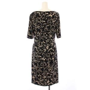 LAUREN RALPH LAUREN タイトワンピース ひざ丈 五分袖 クルーネック ストレッチ 花柄 4 黒 ブラック ベージュ /BB