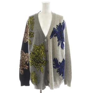 ニットカーディガン 花柄 カシミヤ M グレー ネイビー イエロー