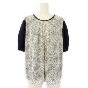 WHITE LABEL カットソー ブラウス 半袖 ドット 切替 13+ 紺 1522-40606 /TK