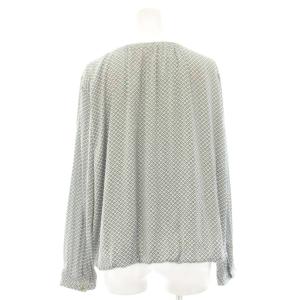 UNTITLED スタイリッシュジオメギャザーブラウス シャツ プルオーバー バルーン 長袖 総柄 44 白 ホワイト 紺