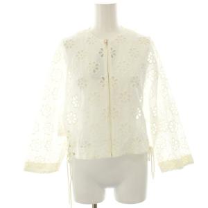 22SS アイレットフラワージップアップブルゾン シャツ ブラウス カットワーク 七分袖 サイドレースアップ