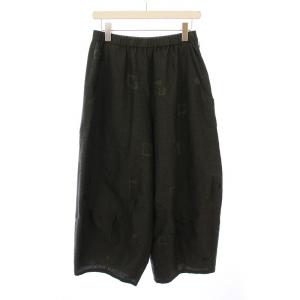 イージーパンツ カーブ ウエストゴム クロップド丈 ウール 40 緑 グリーン /BB